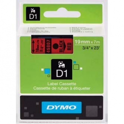 Dymo D1 45807, S0720870, 19mm x 7m, czarny druk / czerwony podkład, taśma oryginalna