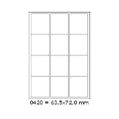 Samoprzylepne etykiety 63,5 x 72 mm, 12 etykiet, A4, 100 arkuszy