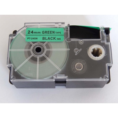 Taśma zamiennik Casio XR-24GN1, 24mm x 8m, czarny druk / zielony podkład
