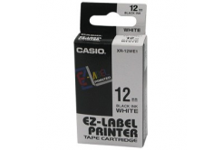 Casio XR-12WE1, 12mm x 8m, czarny druk / biały podkład, taśma oryginalna