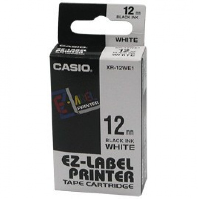 Casio XR-12WE1, 12mm x 8m, czarny druk / biały podkład, taśma oryginalna