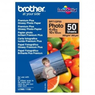 Brother BP71GP50 Premium Glossy Photo Paper, papier fotograficzny, błyszczący, biały, 10x15cm, 4x6", 260 g/m2, 50 szt.