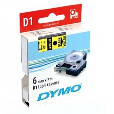 Dymo D1 43618, S0720790, 6 mm x 7m, czarny druk / żółty podkład, taśma oryginalna