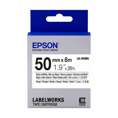 Epson LabelWorks LK-9WBVN C53S659003 50mm x 7m, czarny druk / biały podkład, winyl, taśma oryginalna