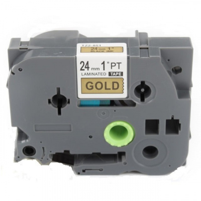 Taśma zamiennik Brother TZ-851 / TZe-851, 24mm x 8m, czarny druk / złoty podkład