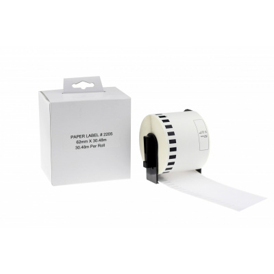 Brother zamiennik DK-22205, 62mm x 30,48m, etykiety papierowe 