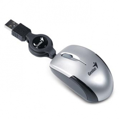 Genius Mysz Micro Traveler V2 31010125106, 1200DPI, optyczna, 3 przyciski, przewodowy USB, srebrny, Micro