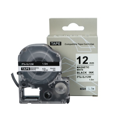 Brother TZe-SJ12W, 12mm x 1,5m, czarny druk / magnetyczny biały podkład, taśma zamiennik