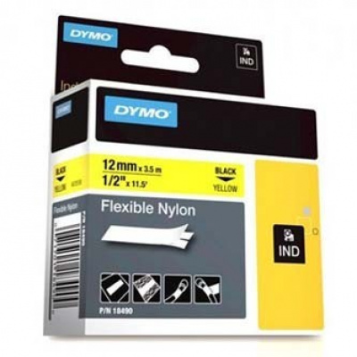 Dymo Rhino 18490, S0718080, 12mm x 3,5m czarny druk / żółty podkład, taśma oryginalna