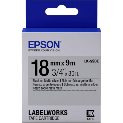 Epson LabelWorks LK-5SBE C53S655013 18mm x 9m, czarny druk / matowy srebrny podkład, matowa, taśma oryginalna
