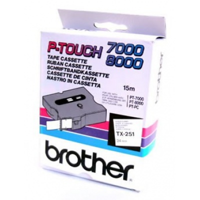 Brother TX-251, 24mm x 15m, czarny druk / biały podkład, taśma oryginalna