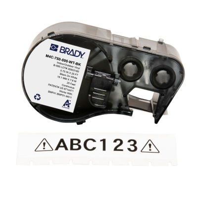 Brady M4C-750-595-WT-BK / 170830, 19.05 mm x 7.62 m, Winyl, czarny druk / biały podkład