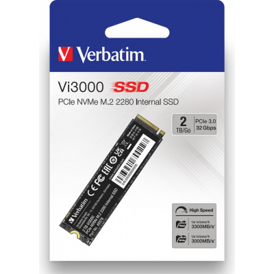 Interní disk SSD Verbatim interní NVMe, 2000GB, GB, Vi3000 M.2, 49376, 3300 MB/s-R, 3000 MB/s-W