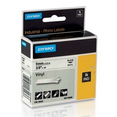 Dymo Rhino 18443, S0718580, 9mm x 5.5m czarny druk / biały podkład, taśma oryginalna