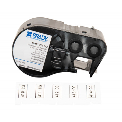 Brady M4-187-075-342 / 170719, 19.05 mm x 8.51 mm, Polyolefin, czarny druk / biały podkład