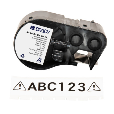 Brady M4C-1000-595-WT-BK / 170833, 25.40 mm x 7.62 m, Winyl, czarny druk / biały podkład