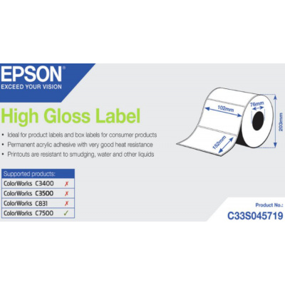 Epson C33S045719 High Gloss, dla ColorWorks, 102x152mm, 800szt., biały etykiety samoprzylepne