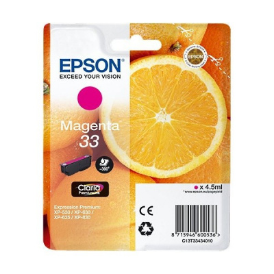 Epson T33434012, T33 purpurowy (magenta) tusz oryginalna
