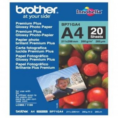 Brother BP71GA4 Glossy Photo Paper, papier fotograficzny, błyszczący, biały, A4, 260 g/m2, 20 szt.