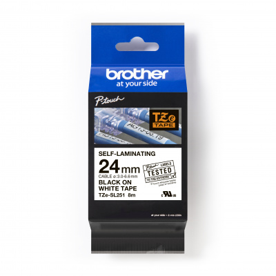 Brother TZ-SL251 / TZe-SL251 Pro Tape, 24mm x 8m, czarny druk / biały podkład, taśma oryginalna