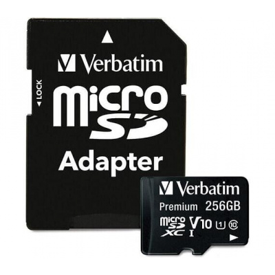 Verbatim paměťová karta microSDHC/SDXC, 256GB, micro SDXC, 44087, s adaptérem