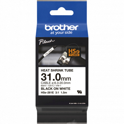 Brother HSe-261E Pro Tape, 31 mm x 1.5 m, czarny druk / biały podkład , taśma oryginalna