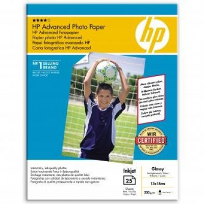 HP Q8696A Advanced Glossy Photo Paper, papier fotograficzny, błyszczący, biały, 13x18cm, 5x7", 250 g/m2, 25 szt.