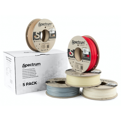 Spectrum 80754 3D filament, PLA specials, 1,75mm, 5x250g, biały, Beżowy, Czerwony, Brązowy, Zielony (Mix Stone Light, Stone dark, Thermoactiv red, Wood oak, Glow green)