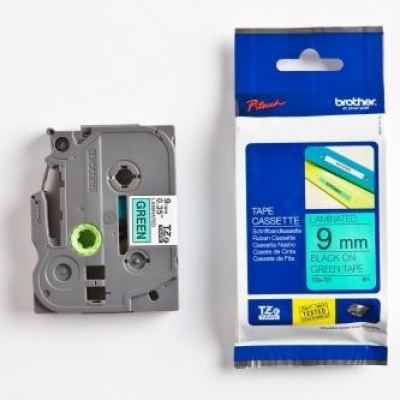 Brother TZ-721 / TZe-721, 9mm x 8m, czarny druk / zielony podkład, taśma oryginalna