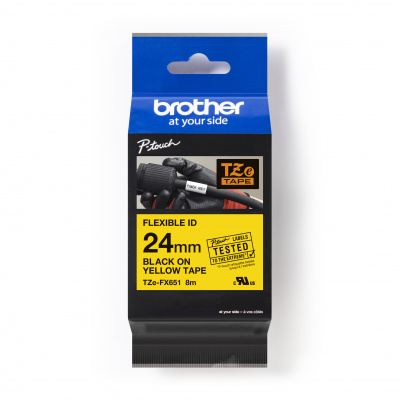 Brother TZ-FX651 / TZe-FX651 Pro Tape, 24mm x 8m, czarny druk/żółty podkład, taśma oryginalna