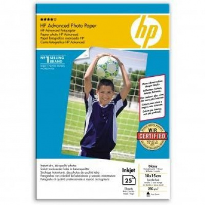 HP Advanced Glossy Photo Paper Q8691A, 250 g/m2, 10x15cm, 25szt., błyszczący, biały, papier fotograficzny