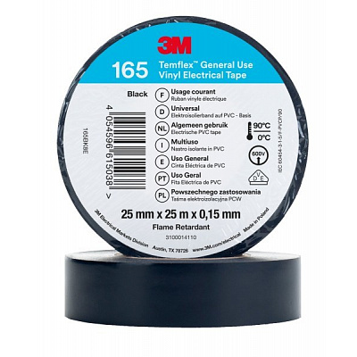 3M Temflex 165 Taśma elektroizolacyjna, 25 mm x 25 m, czarna