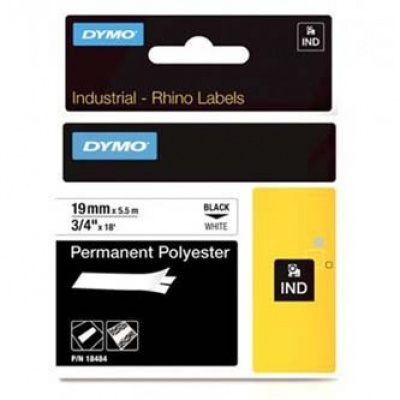 Dymo Rhino 18484, 19mm x 5,5m czarny druk / biały podkład, taśma oryginalna