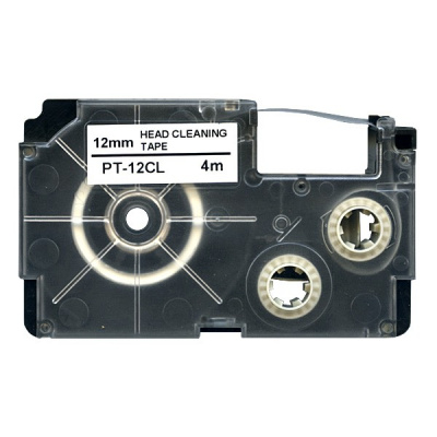 Casio XR-12CL, 12mm x 4m, czarny druk / biały podkład, czyszczenie, taśma zamiennik