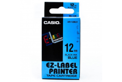 Casio XR-12BU1, 12mm x 8m, czarny druk / niebieski podkład, taśma oryginalna