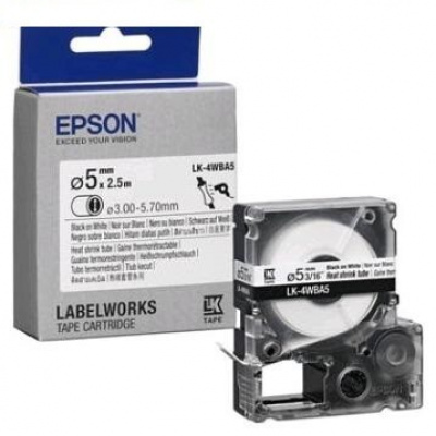 Epson LK-4WBA5 C53S654904 6mm x 9m, czarny druk / biały podkład, oryginalna rurka termokurczliwa