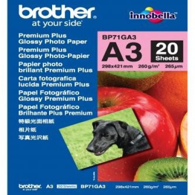 Brother BP71GA3 Glossy Photo Paper, papier fotograficzny, błyszczący, biały, A3, 260 g/m2, 20 szt.