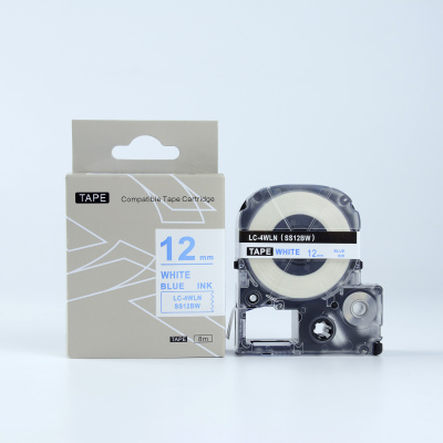 Epson LK-4WLN, SS12BW, C53S654022, 12mm x 9m, niebieski druk / biały podkład, taśma zamiennik