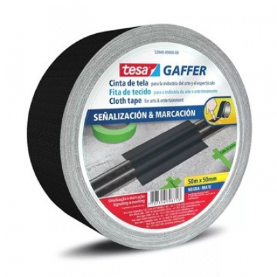 Tesa 53949 Matt Gaffer Tape, czarna matowa taśma tekstylna, 50 mm x 50m