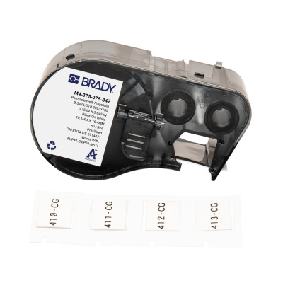 Brady M4-375-075-342 / 170722, 19.05 mm x 16.38 mm, Polyolefin, czarny druk / biały podkład