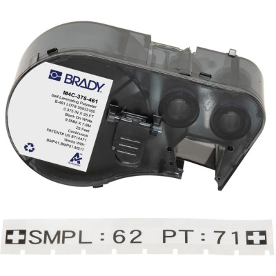 Brady M4C-375-461 / 170875, 9.53 mm x 7.62 m, Poliester, czarny druk / biały podkład
