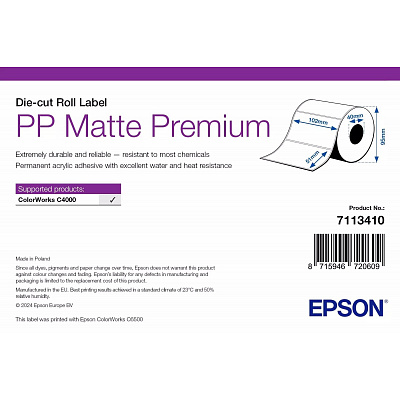 Epson 7113416 PP Matte Label Premium, do ColorWorks, 203 x 152 mm, 1000 białych samoprzylepnych etykiet