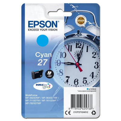 Epson T27024012, 27 błękitny (cyan) tusz oryginalna