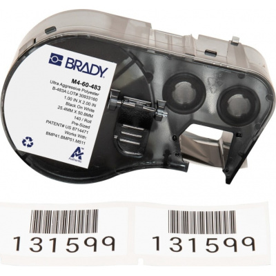 Brady M4-60-483 / 170772, 25.40 mm x 50.80 mm, Polyester, czarny druk / biały podkład