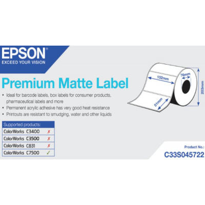 Epson C33S045722 Premium Matte, dla ColorWorks, 102x51mm, 2310szt., biały etykiety samoprzylepne