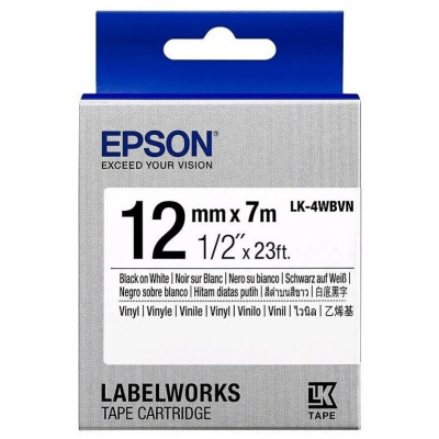 Epson LabelWorks LK-4WBVN C53S654041 12mm x 7m, czarny druk / biały podkład, winyl, taśma oryginalna