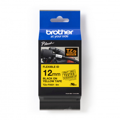 Brother TZ-FX631 / TZe-FX631 Pro Tape, 12mm x 8m, czarny druk/żółty podkład, taśma oryginalna