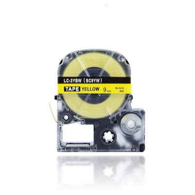 Epson LC-3YBP, SC9YW, 9mm x 8m, czarny druk / żółty podkład, taśma zamiennik