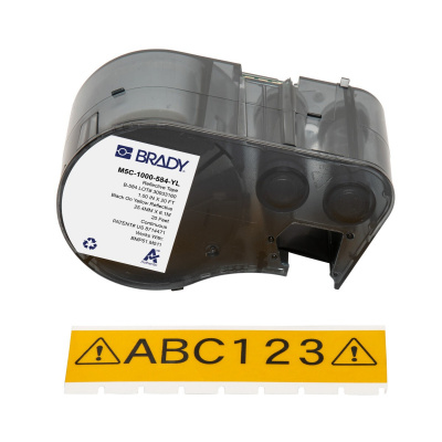 Brady M5C-1000-584-YL / 170936, 25.40 mm x 6.10 m, Plastik, czarny druk / żółty podkład