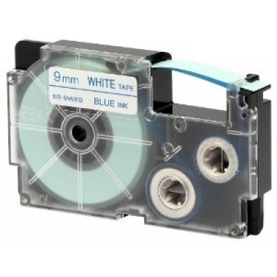 Casio XR-9WEB1, 9mm x 8m, niebieski druk / biały podkład, taśma oryginalna